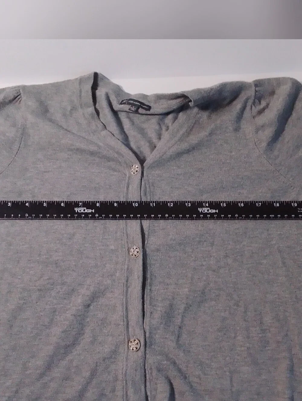 Adrianna Papell Gray Jeweled-Button Cardigan Large Feminine Coquette Office